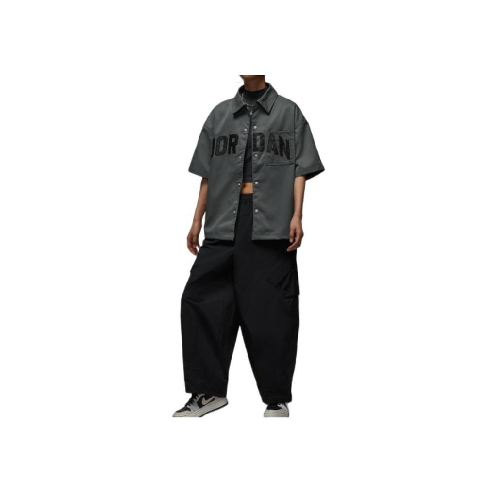 Jordan Letter Single Button Short Sleeve Loose Shirt Women Shirts HQ9200068