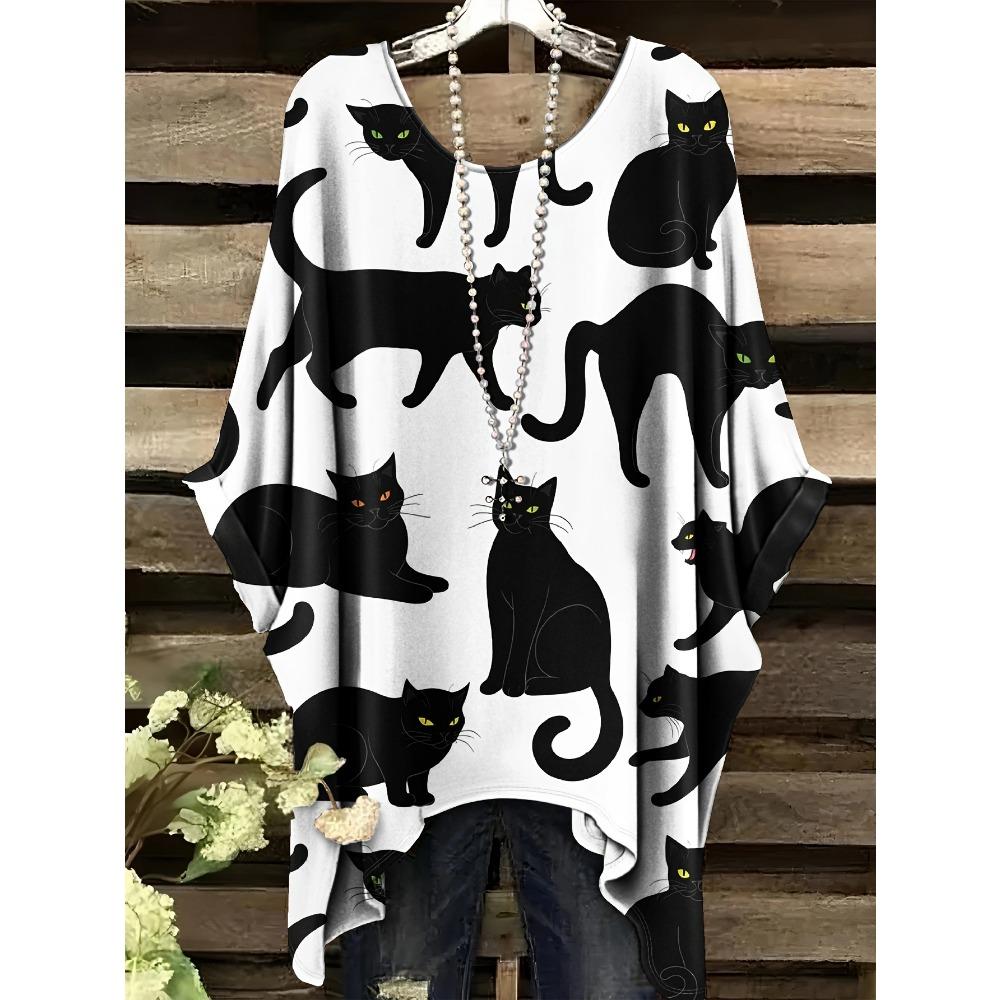 Bohemian Floral Tunic Plus Size Women's Bohemian Floral Print Tunic T-Shirt Short Sleeve Round Neck Casual Top Vibrant 2025