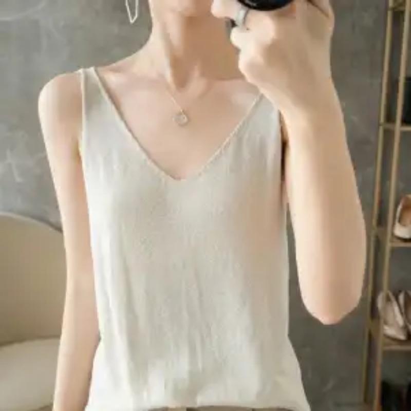 Women's Black Glitter V-Neck Tank Top Sleeveless Slim Fit Casual Camisole