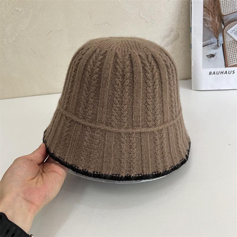 Simple bucket hat women's autumn and winter new contrasting color knitted bucket hat fashion sunshade sunscreen hat