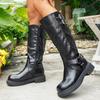 Fashion New Autumn Winter Women's Riding Boots 2025 Fashion Black PU Leather Knee High Boots Woman Buckle Chunky Platform Botas Mujer