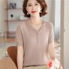 Mom's Summer Ice Silk V-Neck Short-Sleeve T-Shirt for Middle-Aged & Elderly Women - Loose Plus Size Top Set