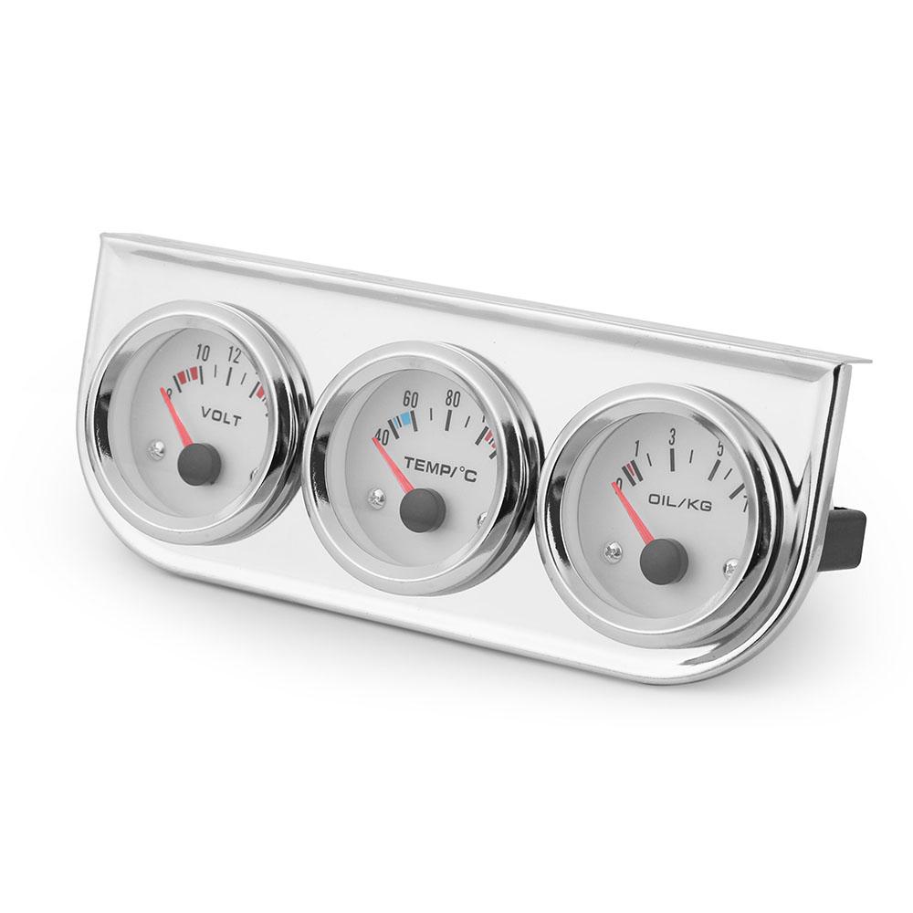Chrom 2''52MM Triple Gauge Kit Voltmeter Wassertemperaturanzeige Öldruckanzeige mit Sensor Car Meter