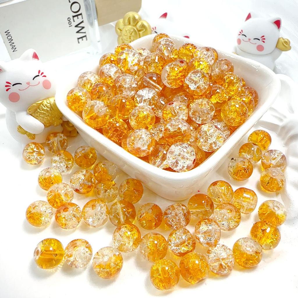 10mm Crackle Glass Round Beads, Loose Spacer Beads DIY Accessories for Bracelet Making 50pcs