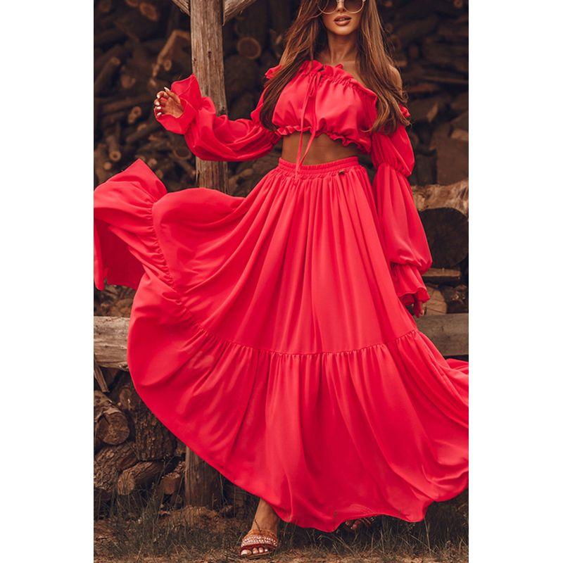 Women Sexy Casual Suit Sexy Dress Suit Vacation Style Long Sleeves off-the-Shoulder Tops