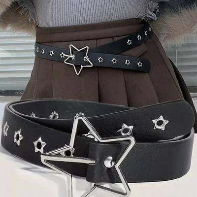 Yousheng Women Belt Punk Style Rock Star Pattern Belt with Adjustable Hollow Hole Design Dresses Jeans Shirts Faux Leather Belt