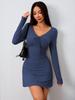 Women's Pure Desire Wind V-neck Drawstring Dress Long Sleeve Slim Pleated Short Skirt Spice Girl Slim Versatile Skirt