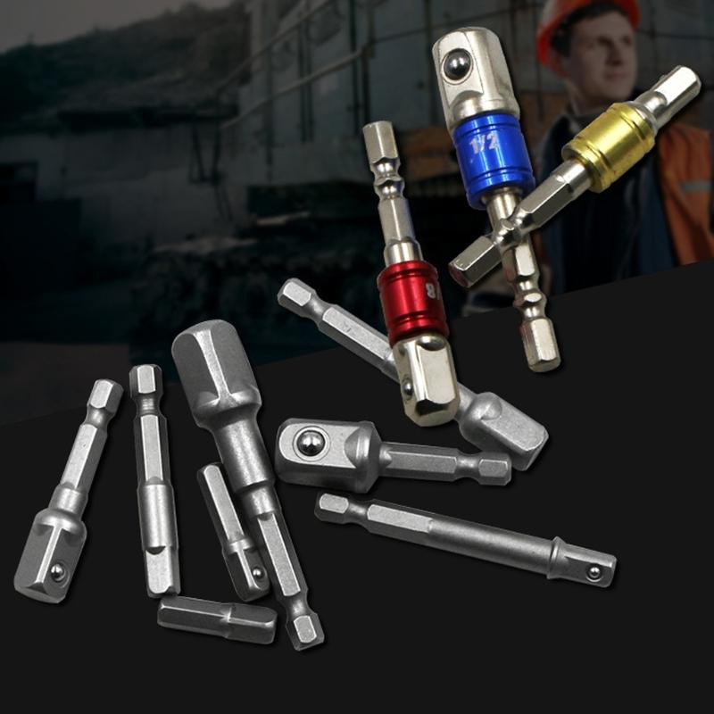 3/8Pcs Drill Socket Adapter Kit Impact Drill Extension Bit Socket Adapter Kit 1/4 3/8 1/2 Square Head Hex Shank Drill Tool