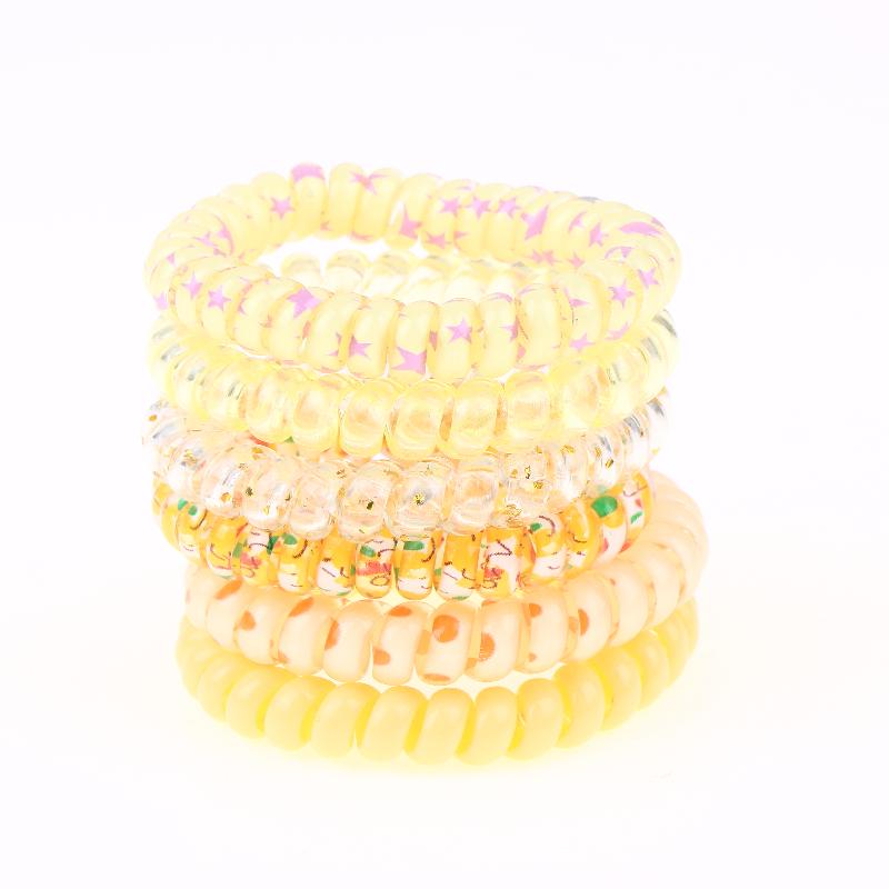 6Pcs Vibrant Playful Gradient Color Phone Line For Girls High Elasticity Headband Tied Bun Hair Loop Rubber Band Headband