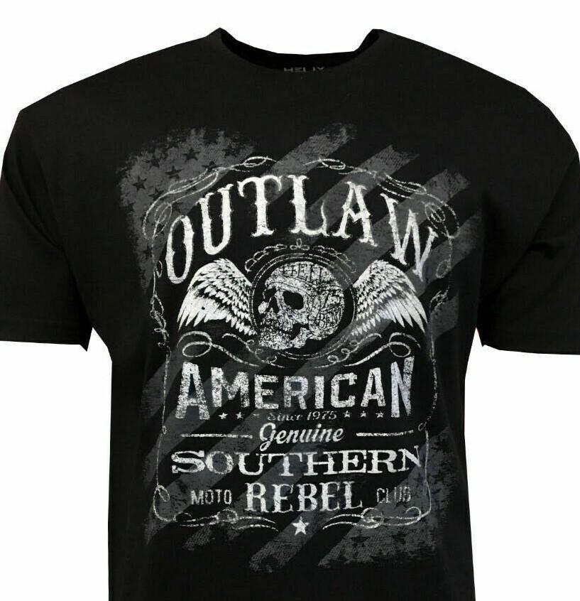 Outlaw Southern Rebel Men s T-shirt- American Moto Club - Skull-Wings Black XXXL