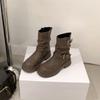 Autumn and winter new height increase cm~ two kinds of tube height retro round head thick heel buckle belt medium tube boots knight boots short tube