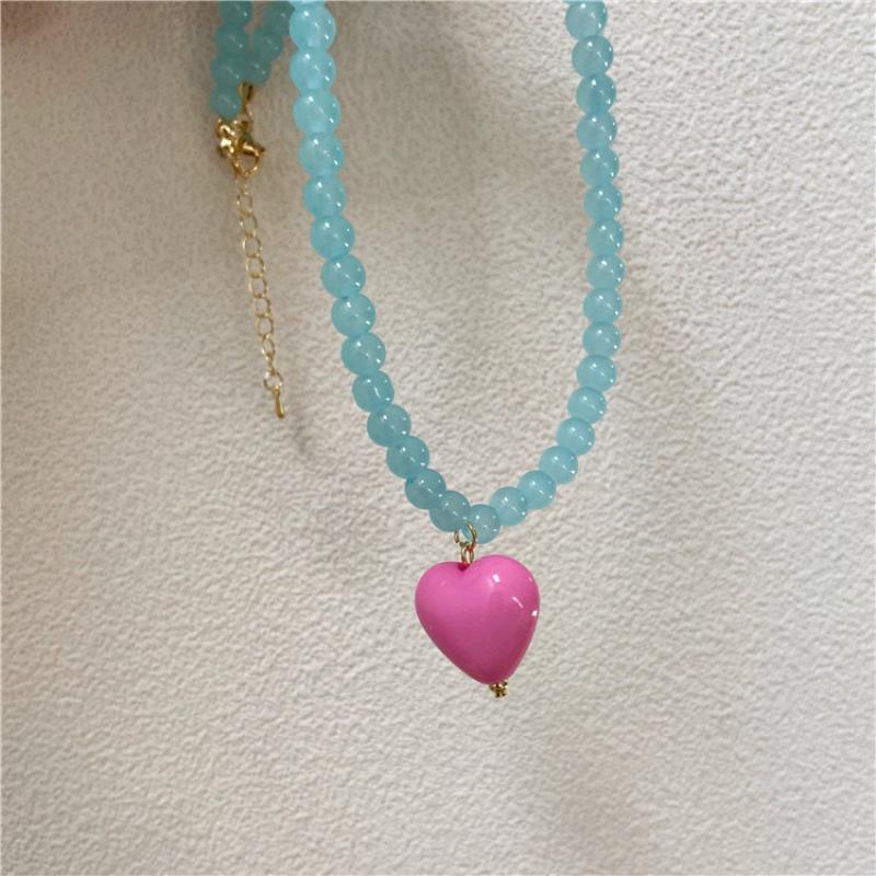 Harts Godisfärg Hjärtformad Hänge Glaspärlor Kort Chokerhalsband Halsband Estetisk Berlock Smyckestillbehör