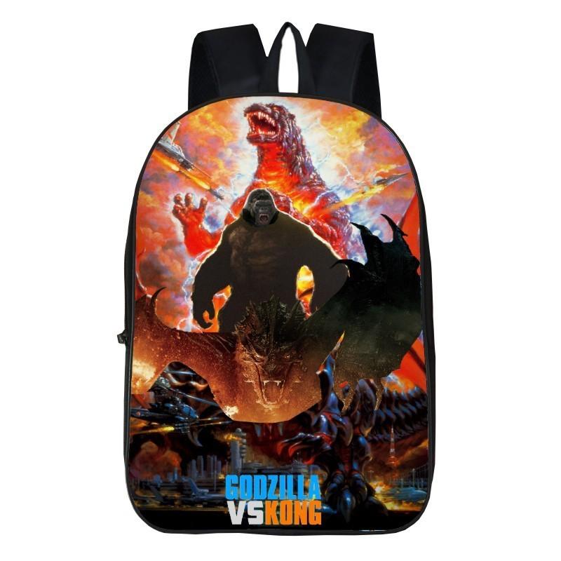 Stylish Godzilla Vs King Kong Backpack For Students With Cartoon Patterns And Adjustable Straps
