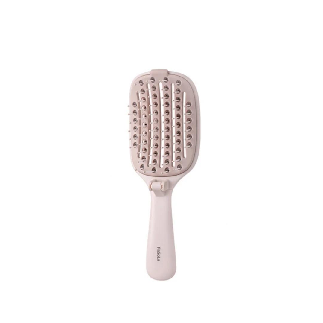 

Foldable Travel Hair Brush Portable Detangler Comb Easy Clean Volumizing Styling Hair Tool for Home Use Compact Ribbed Comb with Massage Bristles рожевий