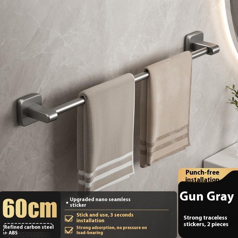 Two Layer Punch-Free Towels Holder Bar Bathroom Storage Rack Towel Rack Organizer Wall-Mounted Towel Shelf