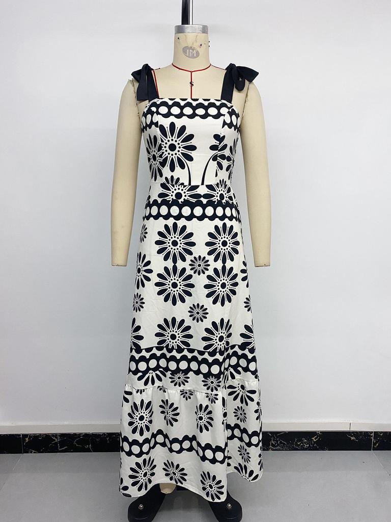 2026 Retro-Blumenmuster Träger-Sonnenkleid: Schmal geschnittener Ethno-Stil mit offenem Rücken für Damen