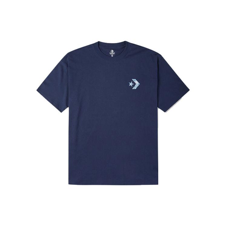 Converse Contrasting Colors Cashew Loose Round Neck Short Sleeve Couple Style Blue Men's 10023154-A03