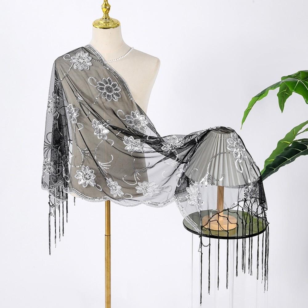 

Long Bridesmaid Shawl Tassel Evening Shawl Elegant Chiffon Shawl Lady срібний/чорний