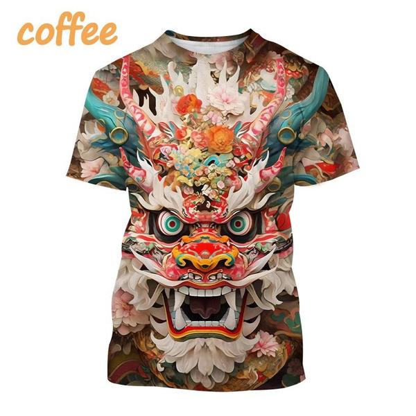Animal Painting Art 3D Printing T-shirt Men's Fashion Animal Pattern Round Neck Short-sleeved Casual Tees Tops
