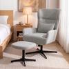 360 degrees Swivel Lounge Chair with Stool, Height-Adjustable, Chenille Cover, with Lumbar Cushion, Cream White