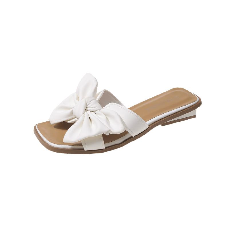 2025 New Stepping On Shit Slippers Women Wear Summer Internet Celebrities Fairy Wind Bow Wedge Soft Bottom One-word