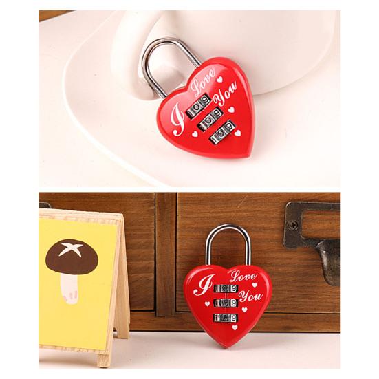 Heart Padlock Code 3 Numbers Password Combination Heart Shape Safety Love Zinc Alloy Luggage Box Lock Household Accessories