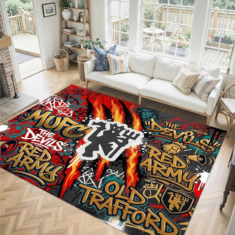 Manchester United Design Kristall Samt Teppich Gemütlich Nicht?Rutschfester Teppich mit Aufdruck für Schlafzimmer Wohnzimmer Eingang