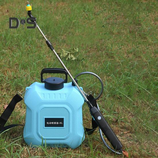 5L/8L Trädgård Elektrisk Spruta Ryggsäcksspruta med Axelrem Teleskopiskt Sprutrör 2 Munstycken Batteridriven Spruta för Gräsmatta Gårdsskötsel