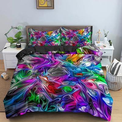 Funda Nórdica 3D King Queen Set de Ropa de Cama Psicodélico Funda de Colcha de Lujo Con Cierre de Cremallera Suave 2/3 Piezas Funda de Edredón de Poliéster