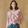 Ruffle Lace V Neck Jacquard Chiffon Blouse Ze05qb002nh