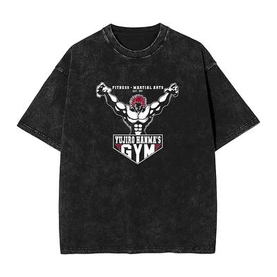 Ανδρικό Γυναικείο T-Shirt Yujiro Hanma Γυμναστήριο Πλυμένο T-Shirt Harajuku Baki Anime Otaku Καλοκαιρινό Μπλουζάκι Κλασικό Φαρδύ Ρούχο Δώρο