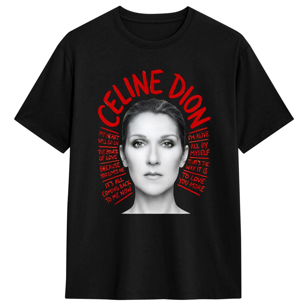 Celine Dion Classic Song Pattern Tshirt for Unisex and Women Pure Cotton Casual Tshirt for Music Fans Street Wear Top