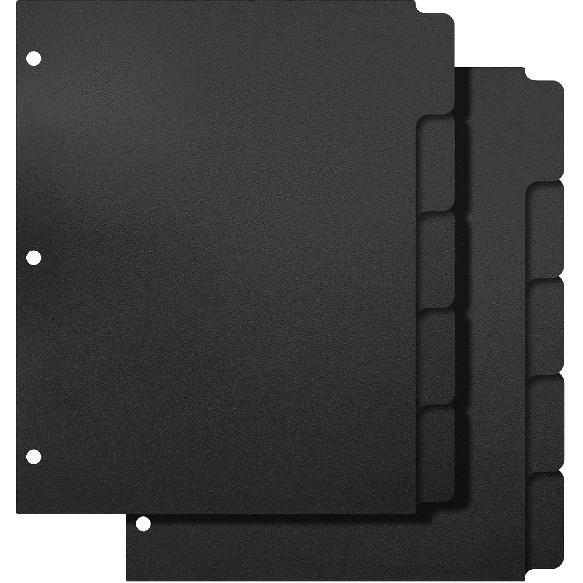 3 Ring Binder Dividers with 5-Tabs for Letter Size, 1/5 Cut, 3-Hole Punched, Write & Erase Plastic Binder Dividers Extra Durable Section Index