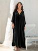 EDOLYNSA Plus Size Kaftan Black Solid Bohemian Printed Summer Long Beach Dress Women Homewear Outfit Swim Suit Cover Up Loose Caftan