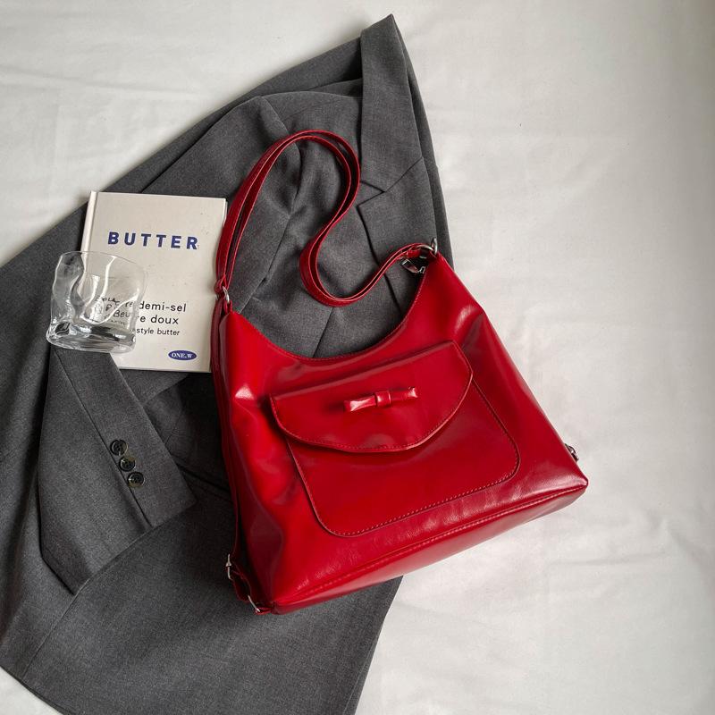 

Повседневная большая сумка-тоут женская 2025 сумка-чехол бант многофункциональная сумка через плечо высокая ценность легкий рюкзак бордовый