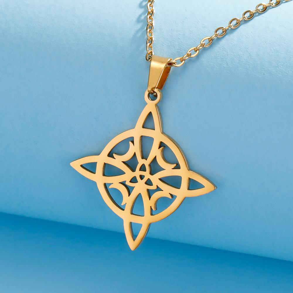 Dawapara Witch Knot Necklace Celtics Good Luck Irish Jewelry Stainless Steel Wiccan Vintage Wealth Amulet Women Necklace