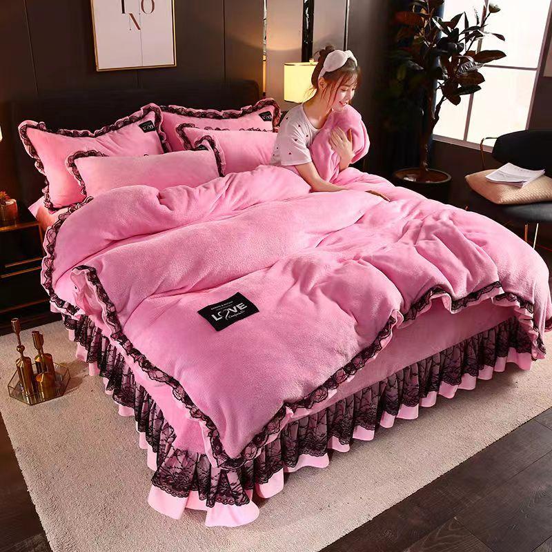 King size/Queen size/Full Size Sheet Quilt Cover Pillowcase Set Thick Cotton Bedroom Simple Bedding High Quality