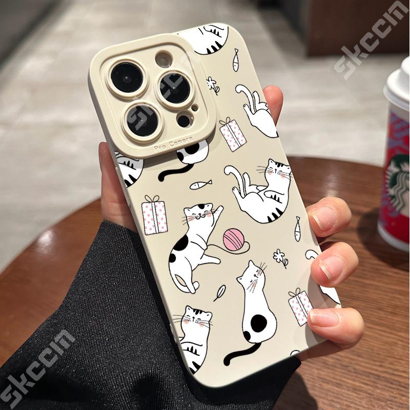 Cute Cartoon Cat Phone Case For iPhone 16 15 Pro Max Cases iPhone 11 12 13 14 Pro Max XS XR X 7 8 Plus Shockproof Soft Cover