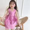 Toddler Girls Suspender Dress Summer A Line Dress Pleated Beach Dress Plaid Princess Dress Sleeveless Sundress Square Neck Overall Dress 3-8T
