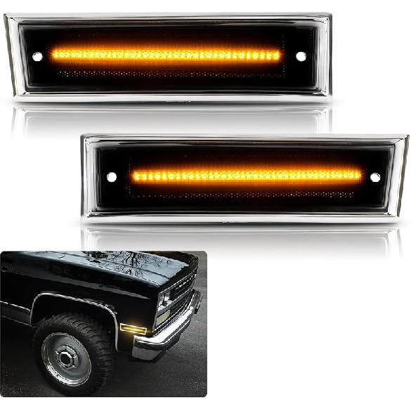 Bestview LED Side Marker Lights Compatible With 1981-1991 Chevy C10 C20 C30 GMC C1500 C2500 Suburban Blazer Jimmy, Driver & Passenger Side, Smoked Smoke Lens - A