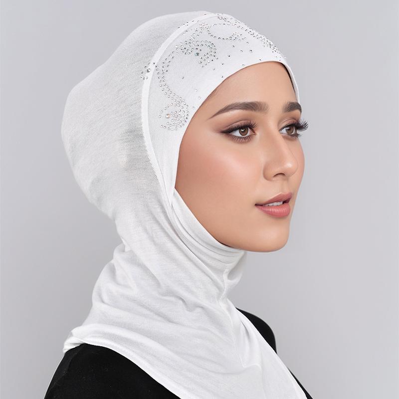 Shimmer Rhinestone Hijabs Full Neck Coverage Muslim Underscarf Women Scarf Turban Lady Cap Islamic Hat Unique Diamond Design Cap