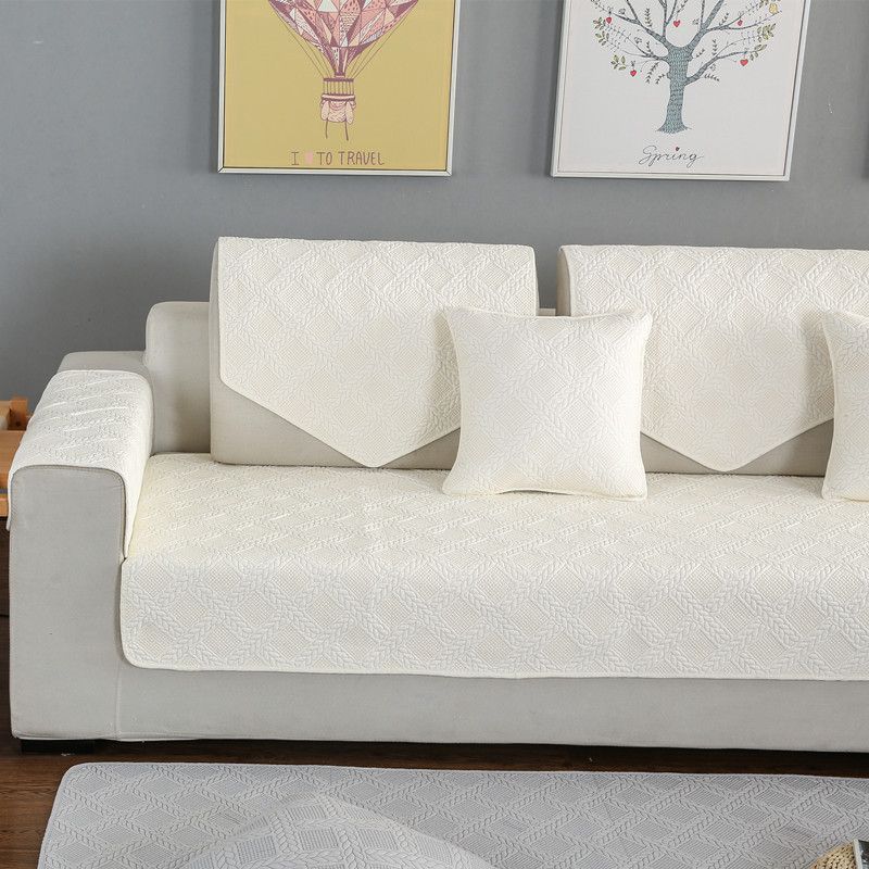 

Four Season All Cotton Color Stripes Sofa Cushion Double-Sided Pure Cotton Minimalist Fabric Sofa Cushion Towel Universal Machine Washable Embroider Gingham beige 45*45cm pillow case