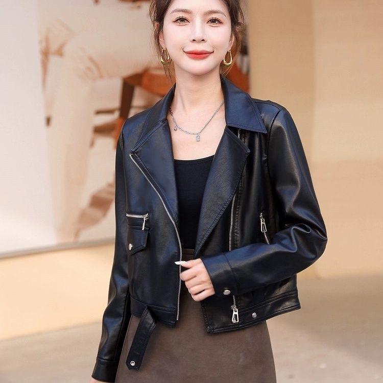 European Style Fashionable Women's Short PU Jacket for Autumn