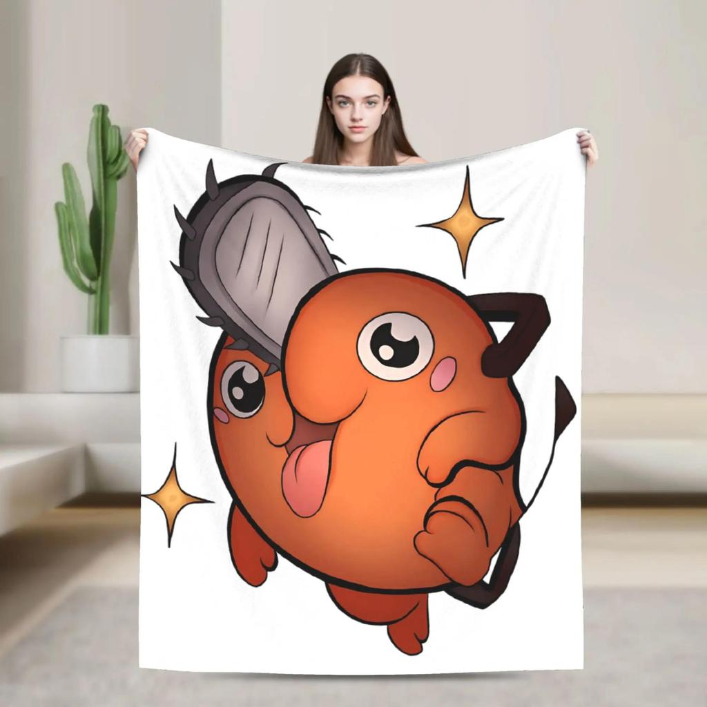 Soft Warm Blanket for Students Denji and Pochita Chainsaw Man Design Flannel Throw Blanket for Sofa Bed Chair Cover