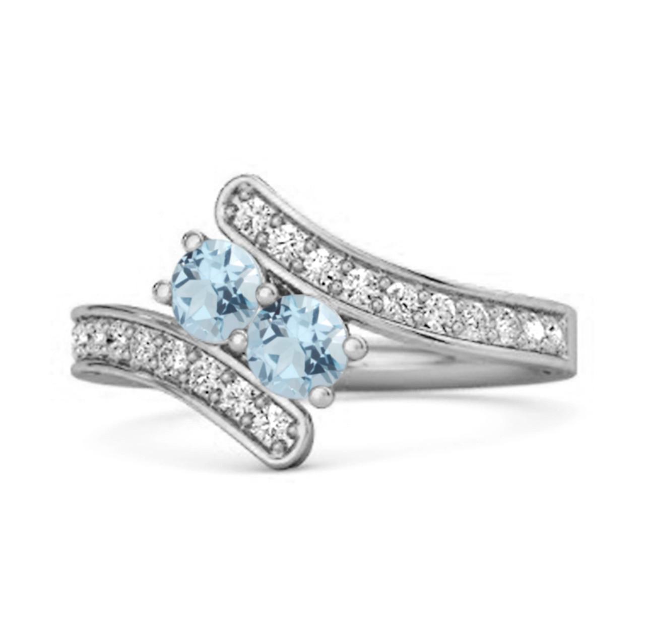 

Blue Topaz Twin Stone Pavé Bypass Ring - Sterling Silver 11 біле золото кольору