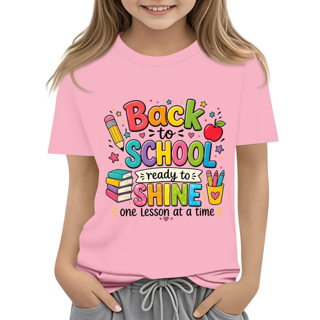 Children's Casual and Fashionable Round-Neck Printed Short-Sleeve Top for Back-to-School