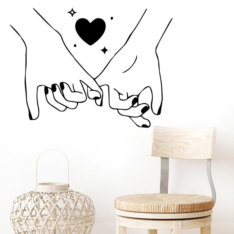 Valentines Day Wall Sticker Adhesive Black Holding Hand Heart PVC Decal Home Decors Creative Wall Art Murals Accessory
