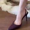 2025 Autumn New Pointed Purple Thin Heel High Heel Light Mouth Rhinestone One Word with Satin Sandals Half Drag Sandals Women