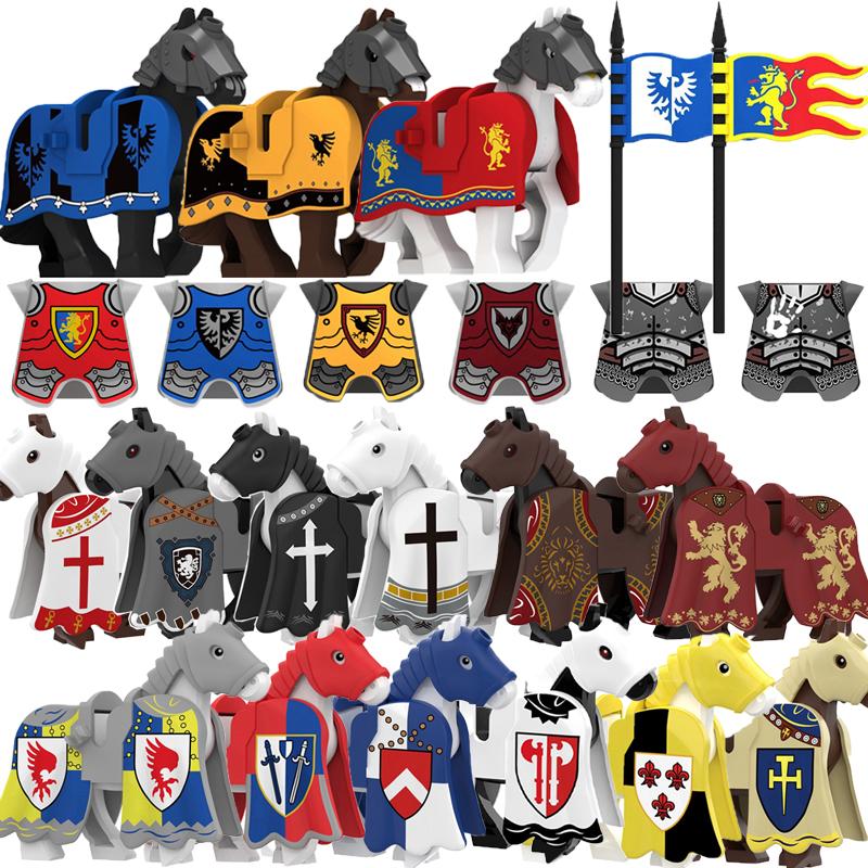 Building Blocks Medieval Ancient Solider Figures Knight Gifts Equipments Accessories Vest War-horse Flags MOC Mini Bricks Toys