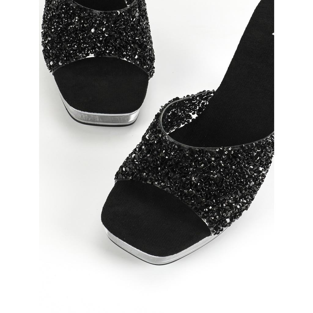 New 12CM Fashion Wedding Sexy Car Model Transparent Nightclub Thick Heel Crystal Square Head Non-slip